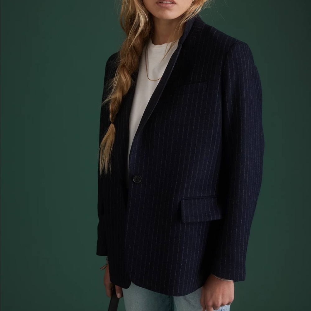 AE77 Premium Women's Navy Pinstripe Blazer